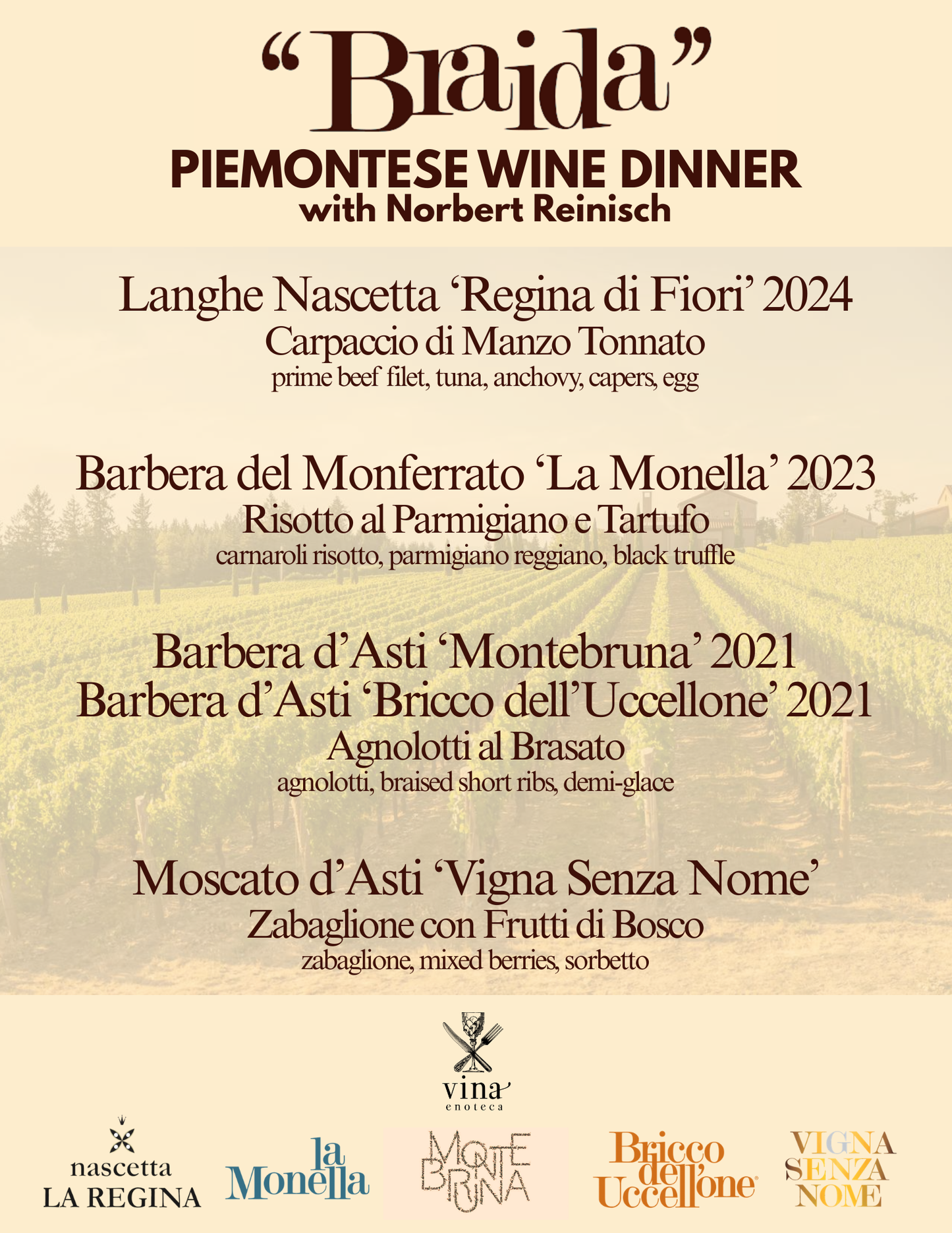 Braida Piemontese Wine Dinner